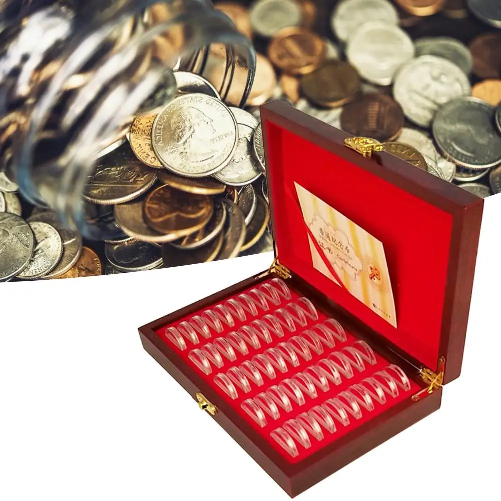 50 шт. Круглый Деревянный чехол для монет держатели хранения деревянная памятная