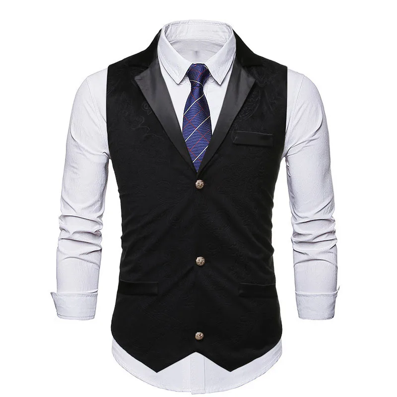 Черный Пейсли жаккардовый жилет Для мужчин Chaleco Hombre 2021 бренда Slim Fit без рукавов