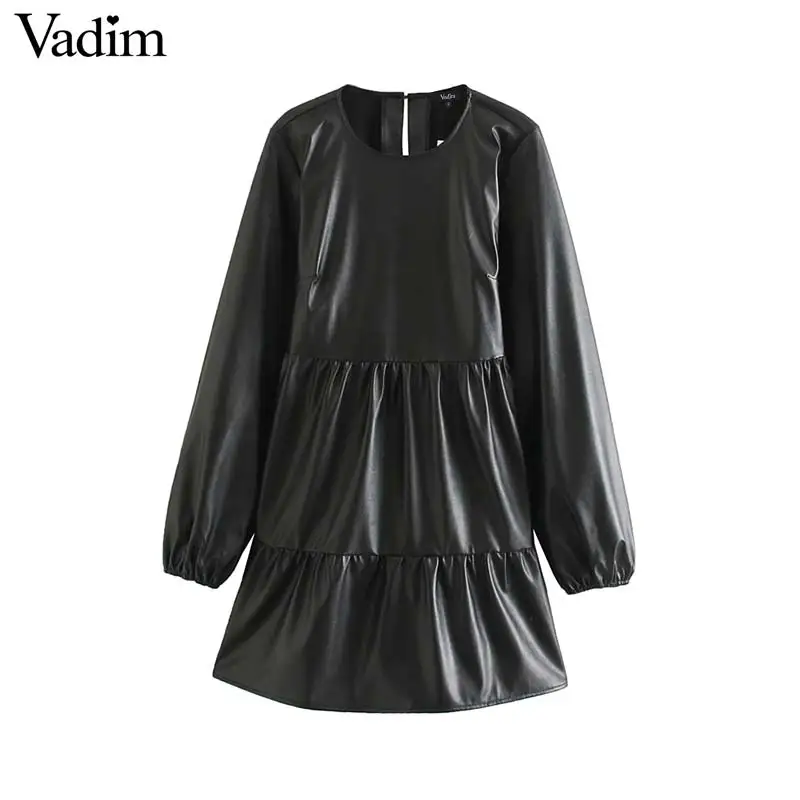 Vadim женское стильное мини платье из искусственной кожи с длинным рукавом и