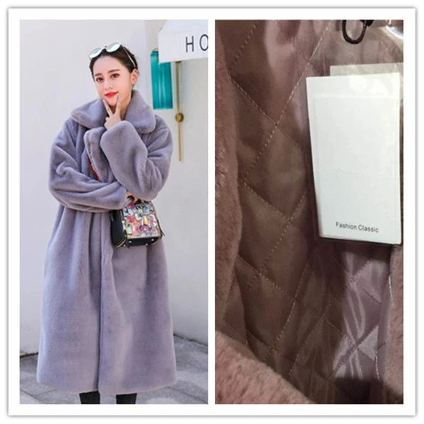warm liner gray Зимнее женское качественное пальто из искусственного кроличьего меха, роскошное длинное меховое пальто, свободные пальто с отворотом, толстые теплые женские пальто больших размеров, 414 - Цвет: warm liner gray