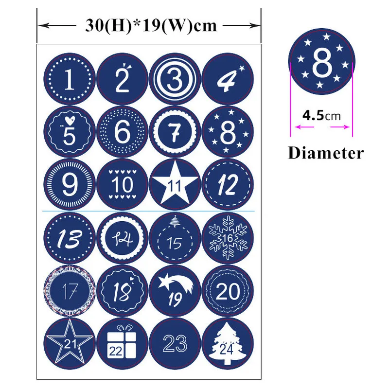 24 шт./компл. рождественские наклейки с календарем и цифрами для печенья конфет