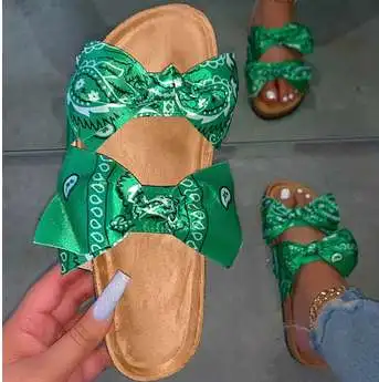 

2020 explosion models thick bottom bowknot satin fish and insect slippers female foreign trade large size sandals 36-43