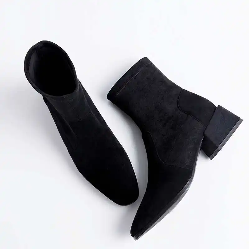 

Lenkisen breathable genuine leather stretch leather round toe med heels basic daily wear winter keep warm women ankle boots L61