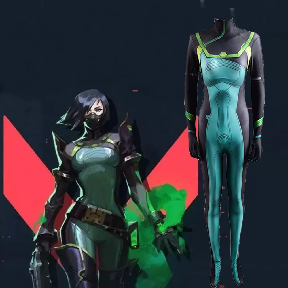 Valorant змея Сабин женщины ассасин Viper Zentai боди комбинезон Косплей Костюм Хэллоуин