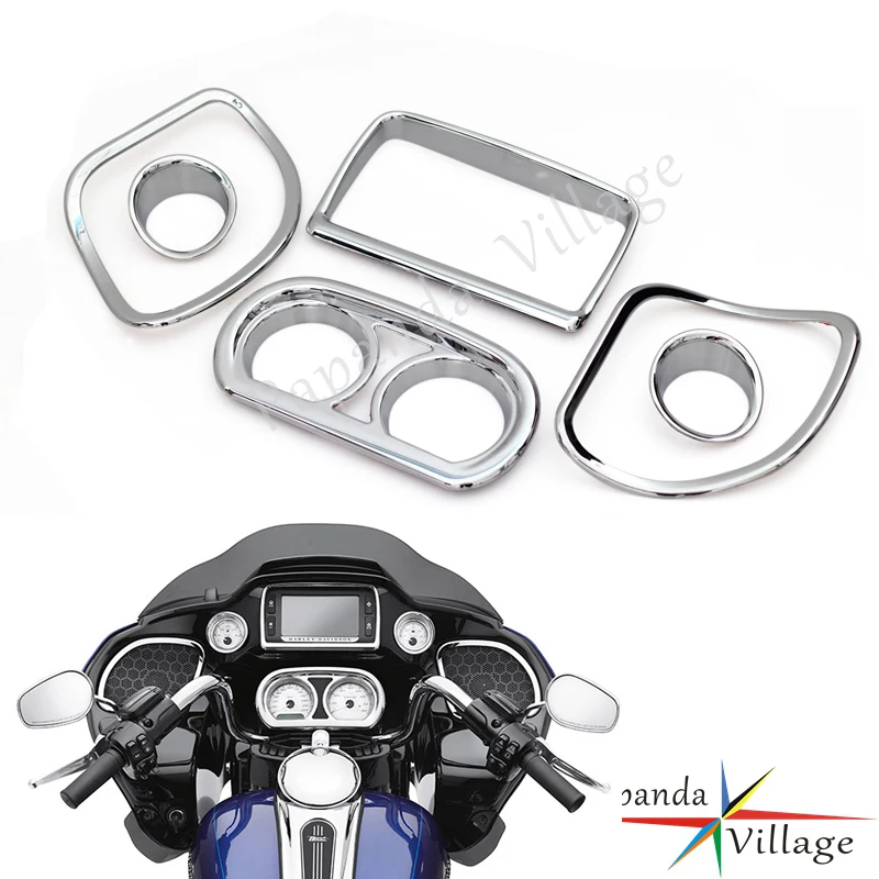 

6Pcs Chrome Inner Fairing Dash Gauge Radio Trim Complte Kit For Harley Road Glide FLTRX Ultra FLTRU Special FLTRXS 15-17 Custom
