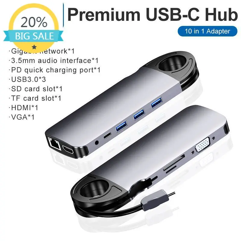 

Type-c to HDMI VGA 10-in-1 Docking Station USBC Notebook Multi-Port Expansion Converter