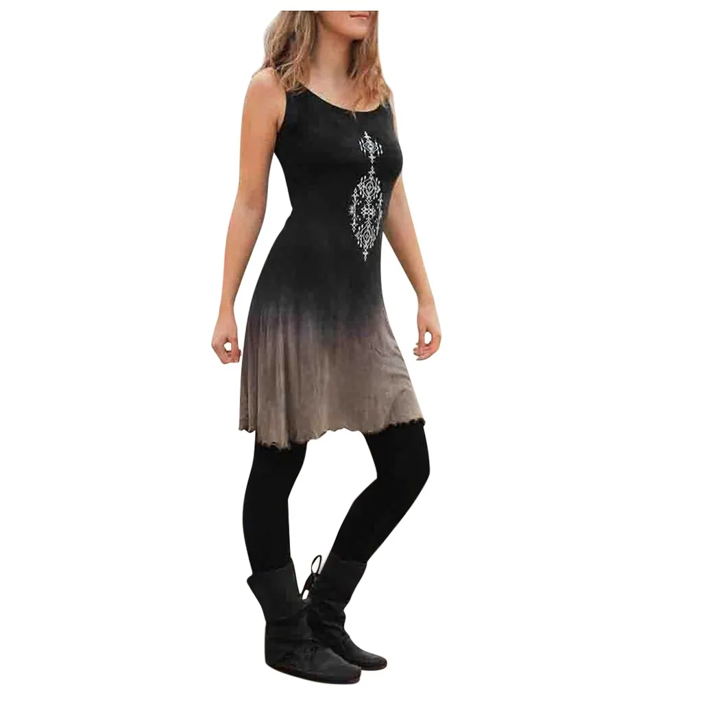 Женское облегающее платье без рукавов в стиле ретро с этническим принтом |