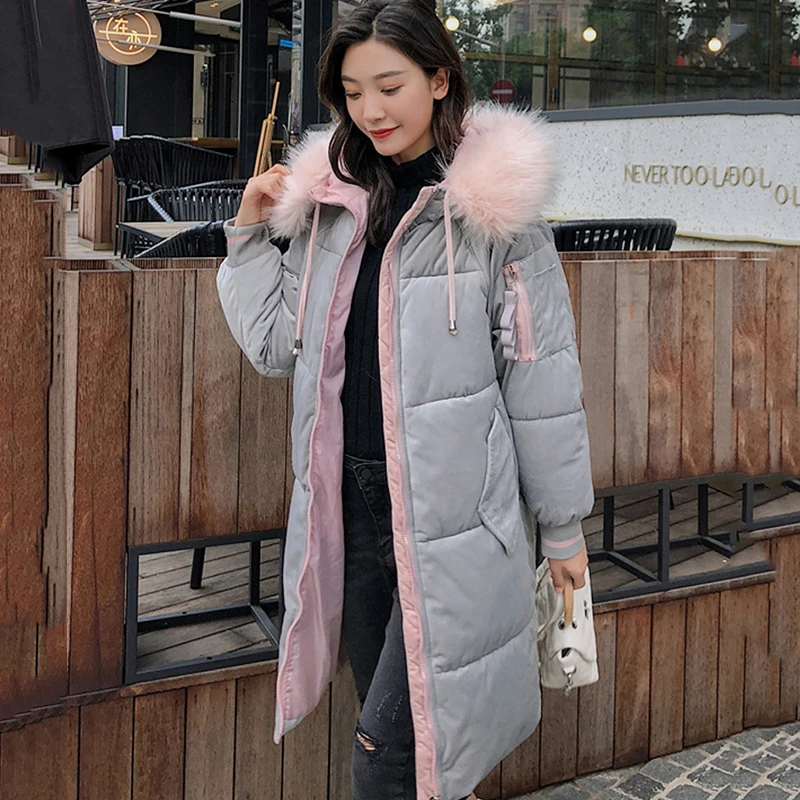 Женская бархатная куртка с капюшоном длинная теплая парка мехом новинка зимнего