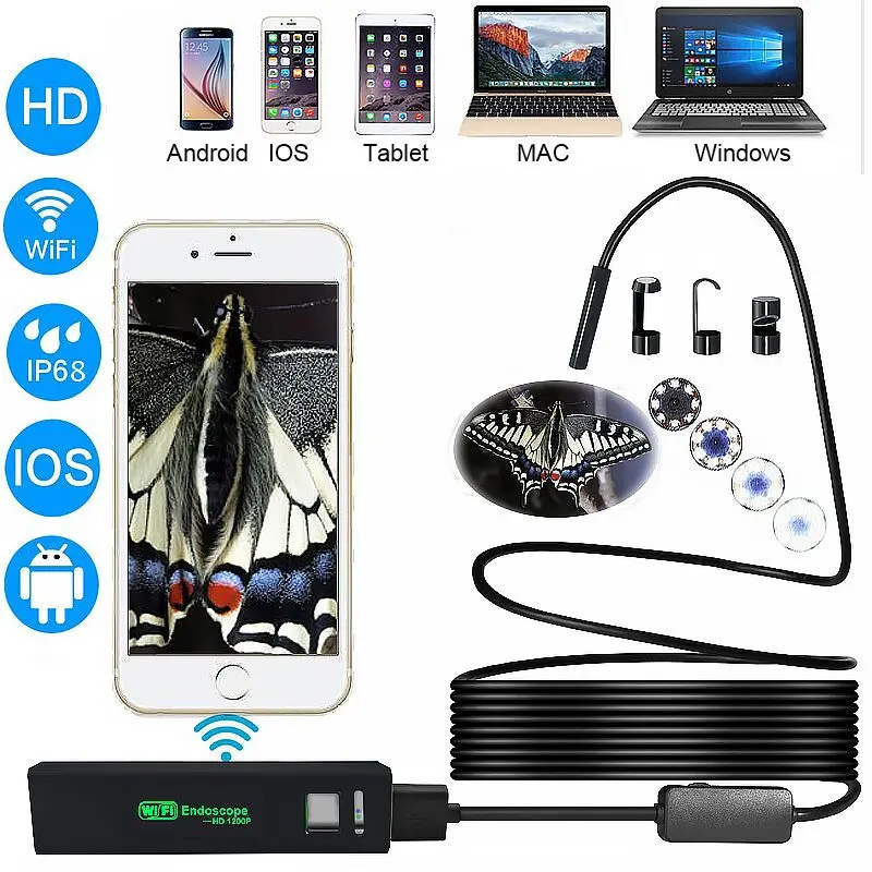 

USB-эндоскоп с камерой 8 мм, 1080P, Wi-Fi, IP68