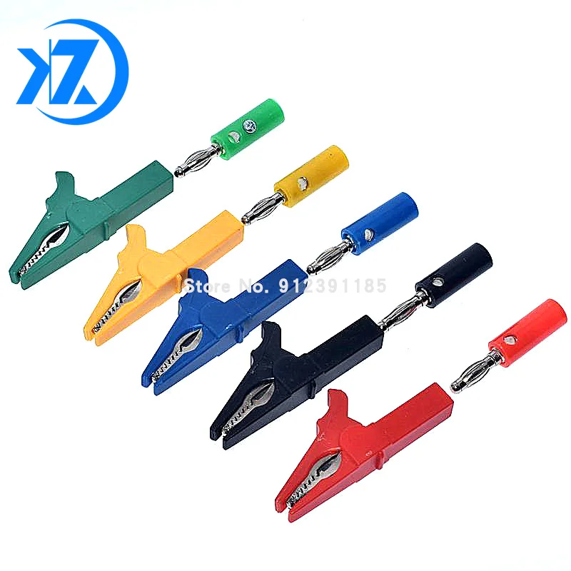 Зажим типа крокодил 55 мм + вилка банан тестовый щуп с кабельными зажимами 4 |