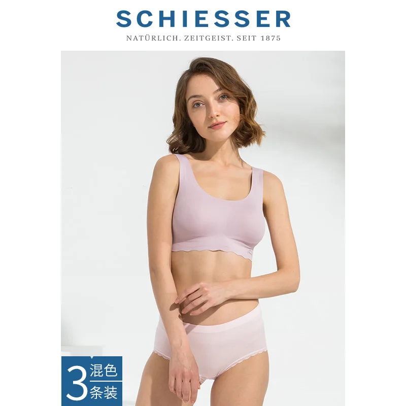 

Женские хлопковые дышащие трусы SCHIESSER, разноцветные, с кружевом по бокам, E1/16044S, 3 шт.