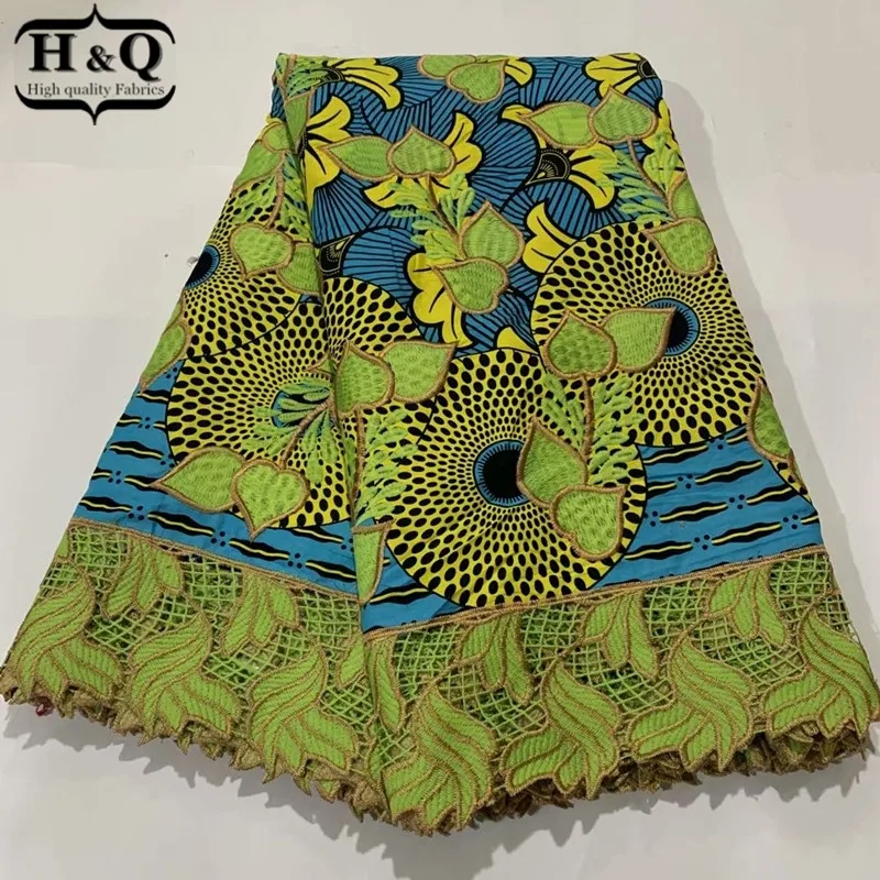 

H&Q latest nigerian water soluble lace high quality wax fabric 100% cotton embroidery 6 yards/pcs african batik lace fabric H813