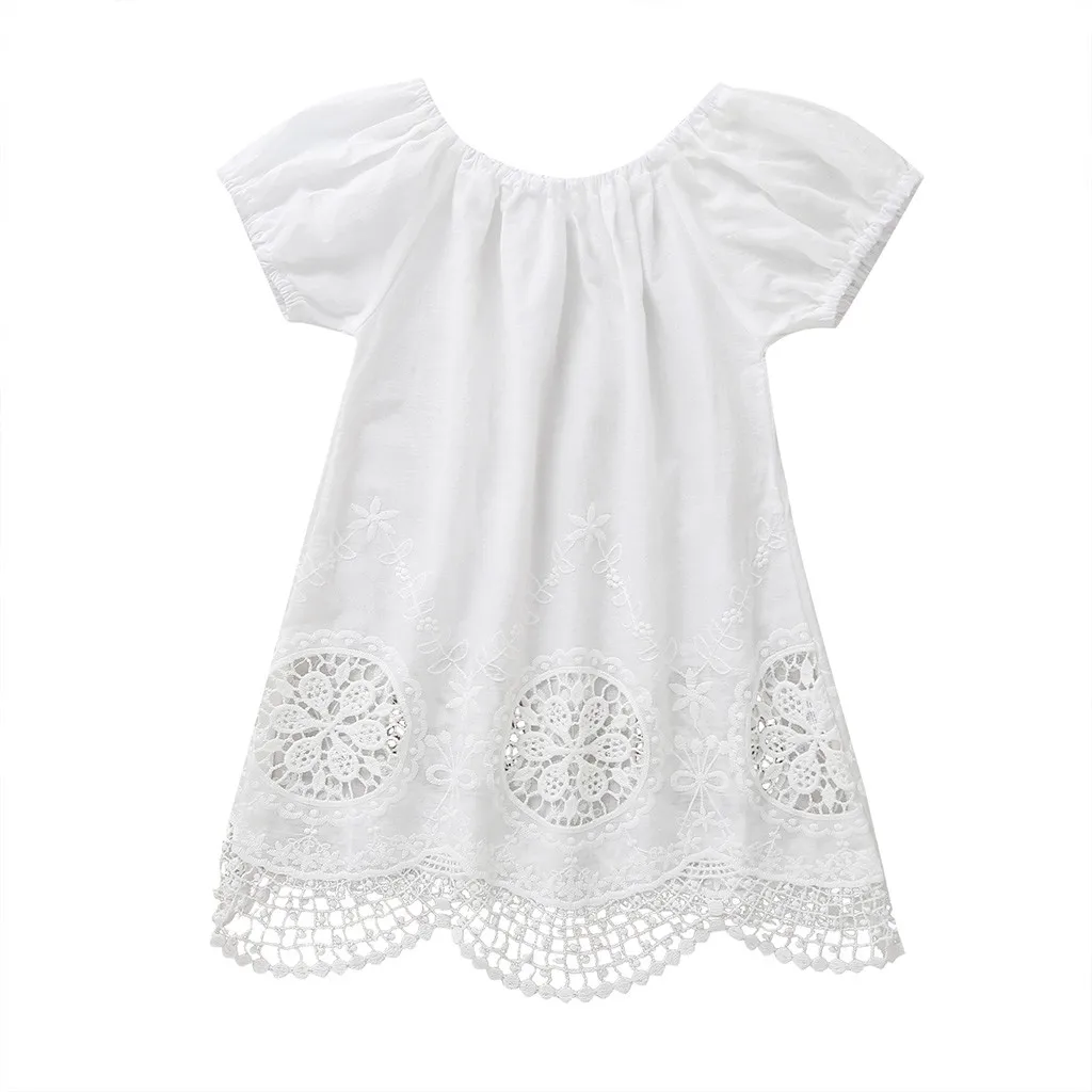 Платье трапециевидной формы с короткими рукавами для девочек Однотонные