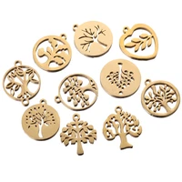 10pcs gold mixed stainless steel life tree charms pendant diy necklace bracelet jewelry making handmade crafts accessories