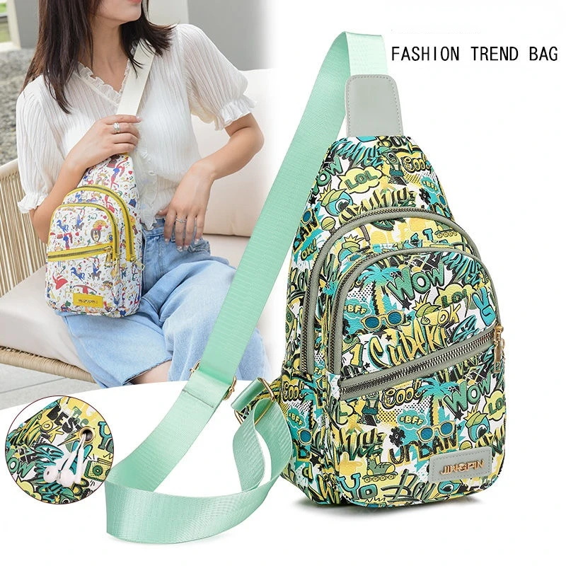 

Women's Chest Bags 2022 Fashionable Graffiti Style Printed Korean Casual Crossbody Western Style Shopping Cute Little Backpack