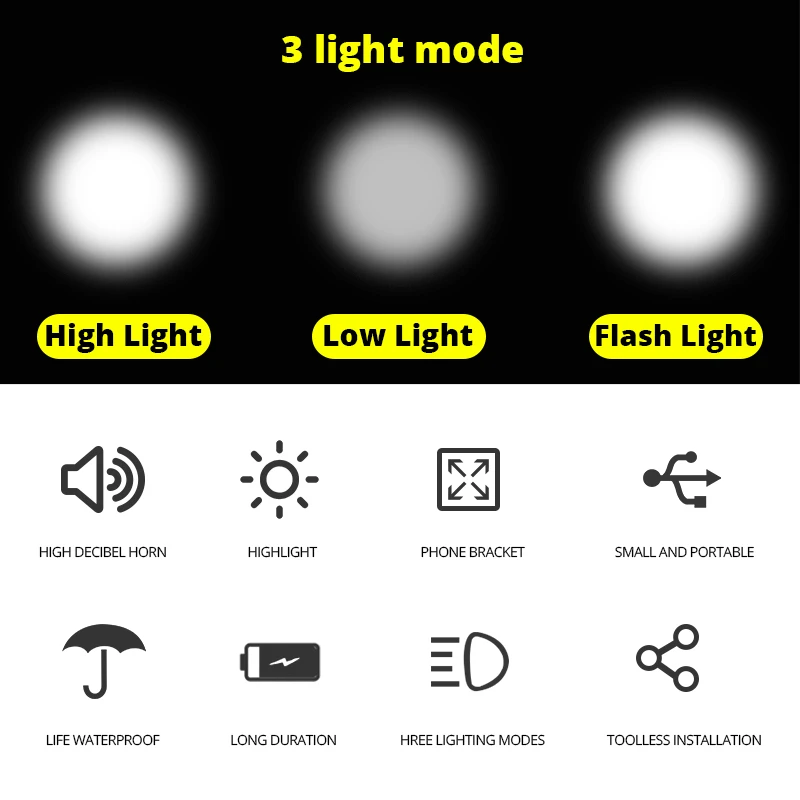 Многофункциональный 4 в 1 велосипедный светильник держатель велосипеда Рог