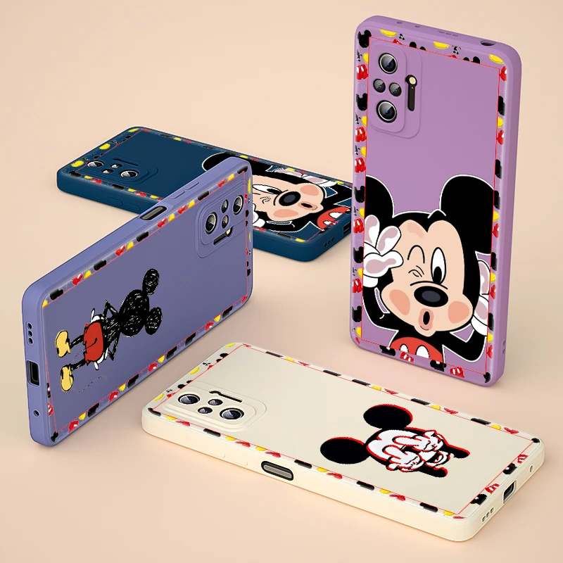 

Phone Case For Redmi Note 10 10S 10T 9 9S 9T 8 8T 7 7S 6 5 Pro Max Plus 5G Mickey Minnie Cute Liquid Silicone Soft Cover