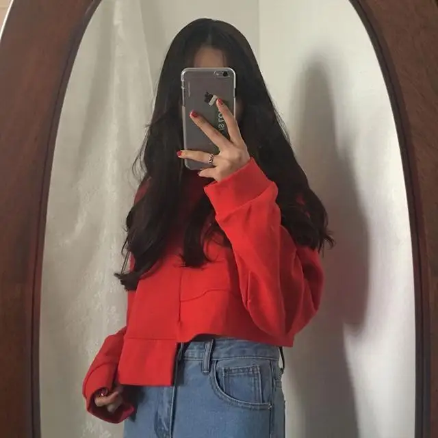 

New Fashion Women Hoodie Sweatshirt Female Loose Long Sleeve Causal Pullover O Neck Short Fashion Solid Student Clothing E173
