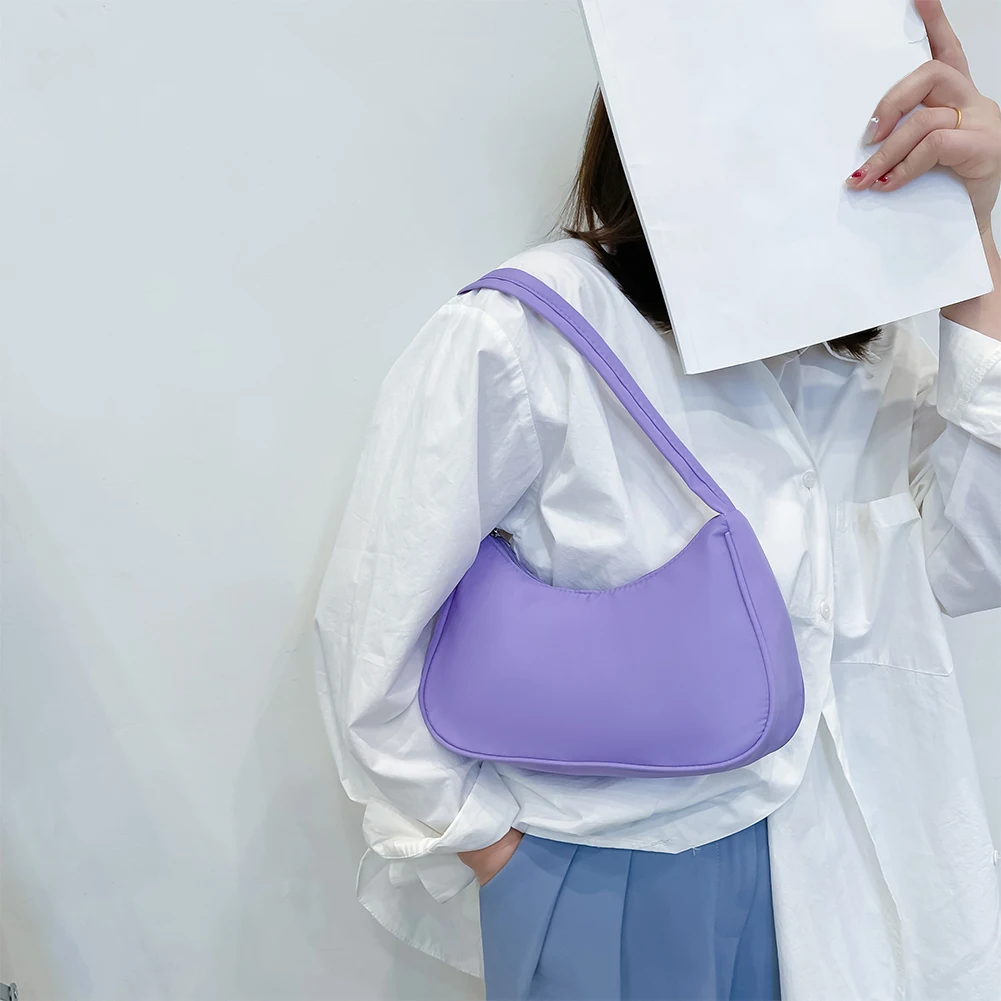 

Fashion Solid Color Underarm Bag Women Retro Nylon Hobos Handbag Armpit Bag Casual Classic Simple Zipper Female Shoulder Bag