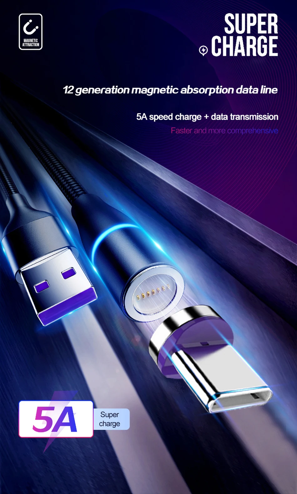 Oppselve Магнитный кабель usb type-C для мобильного телефона samsung S9 S10 Note 9 8 huawei Magnet 5A Быстрая зарядка зарядное устройство