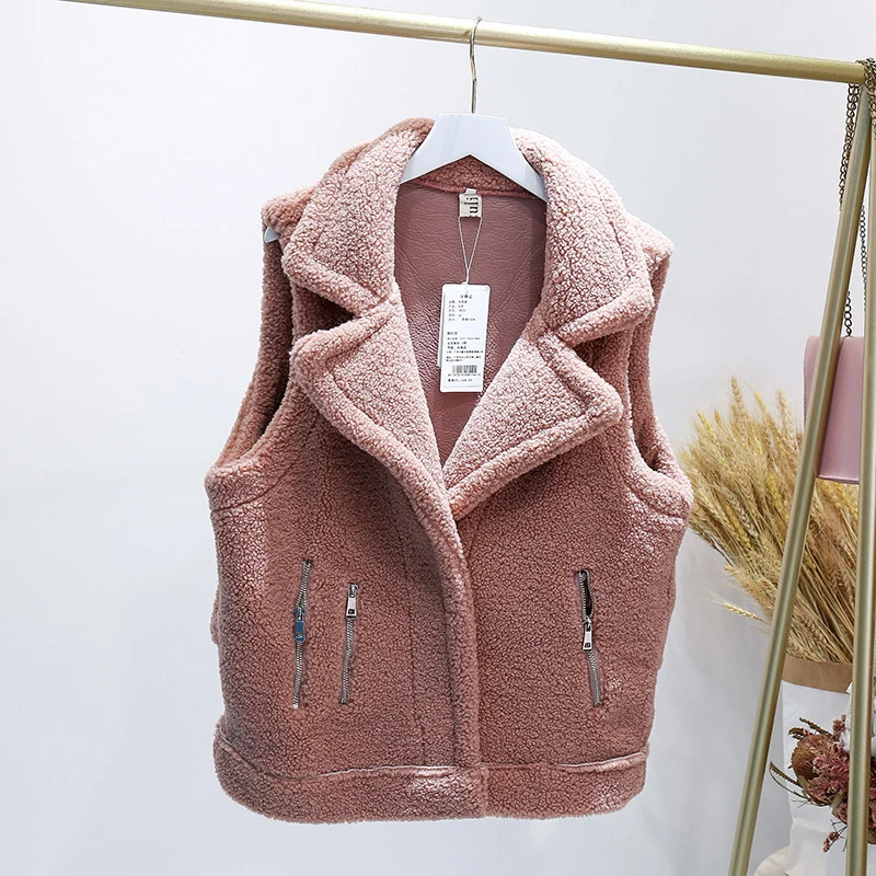 

2020 winter new thickened fur integrated vest coat lamb hair short loose plush vest ladies