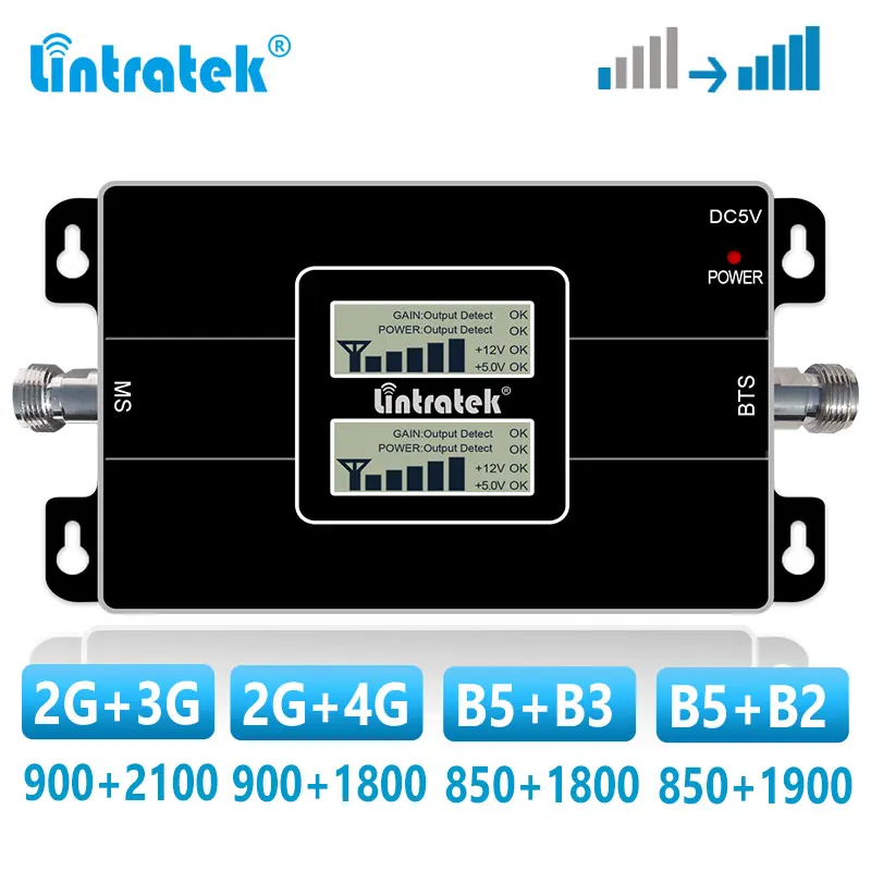Lintratek двухдиапазонный ретранслятор 2G 3G 4G GSM Сотовый усилитель 900 1800 2100 850 MHz LTE