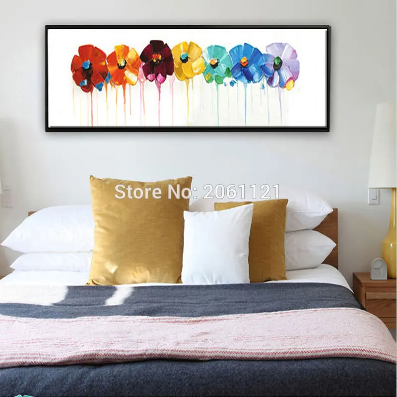

handmade large long wall oil paintings Modern abstract floral canvas art Painting On white Canvas Art flower Decor Pictures