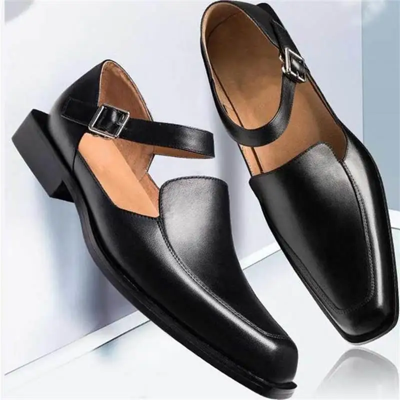 

Мужские Модные Классические босоножки, однотонные Босоножки ручной работы из искусственной кожи с закрытым носком и квадратным носком, с п...