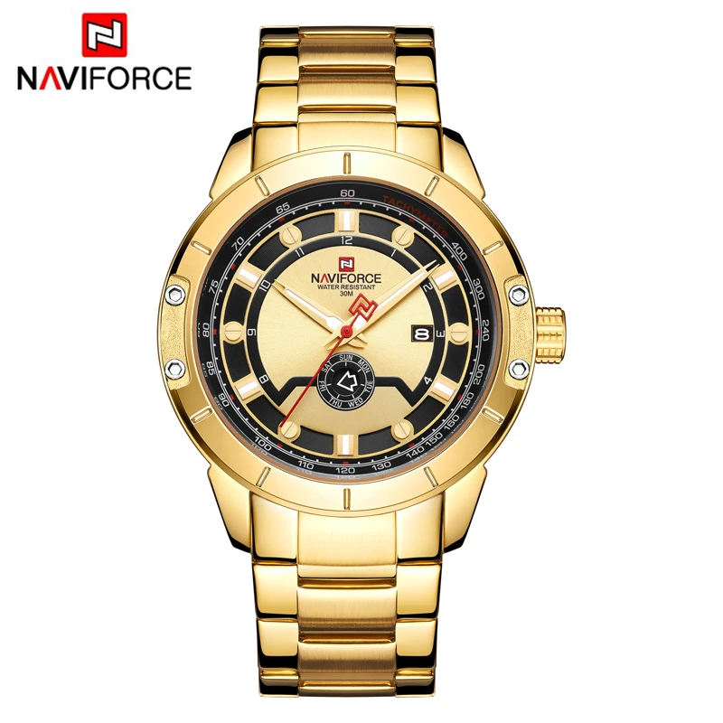 NAVIFORCE мужские часы Топ бренд Роскошные модные золотые бизнес повседневные дата и