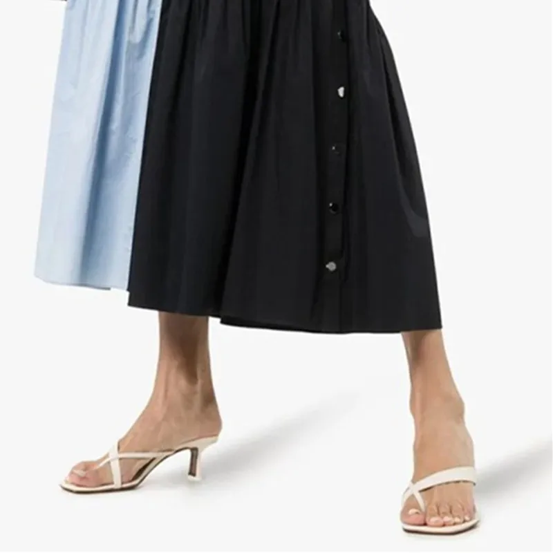 Сланцы женские из натуральной кожи сандалии на высоком каблуке квадратный носок