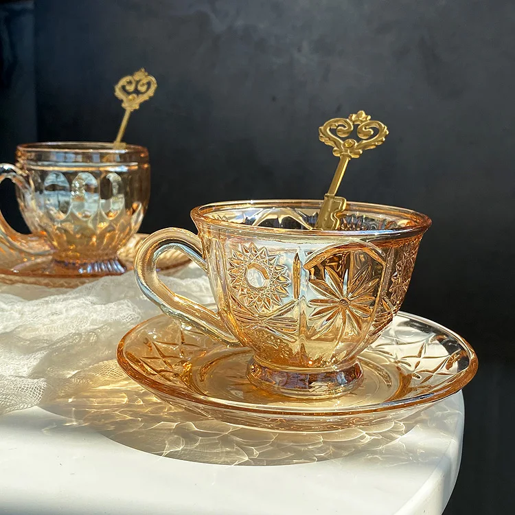 Рельефная Янтарная чашка для кофе набор блюдца послеобеденный чай