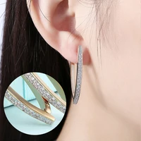 long v shaped trendy earrings champagne gold color european style womens girls single row zirconia earrings fashion jewelry gift