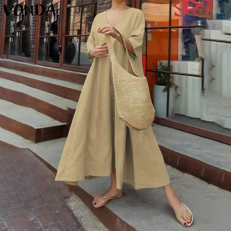 Женское Хлопковое платье VONDA повседневное осеннее большого размера плюс с