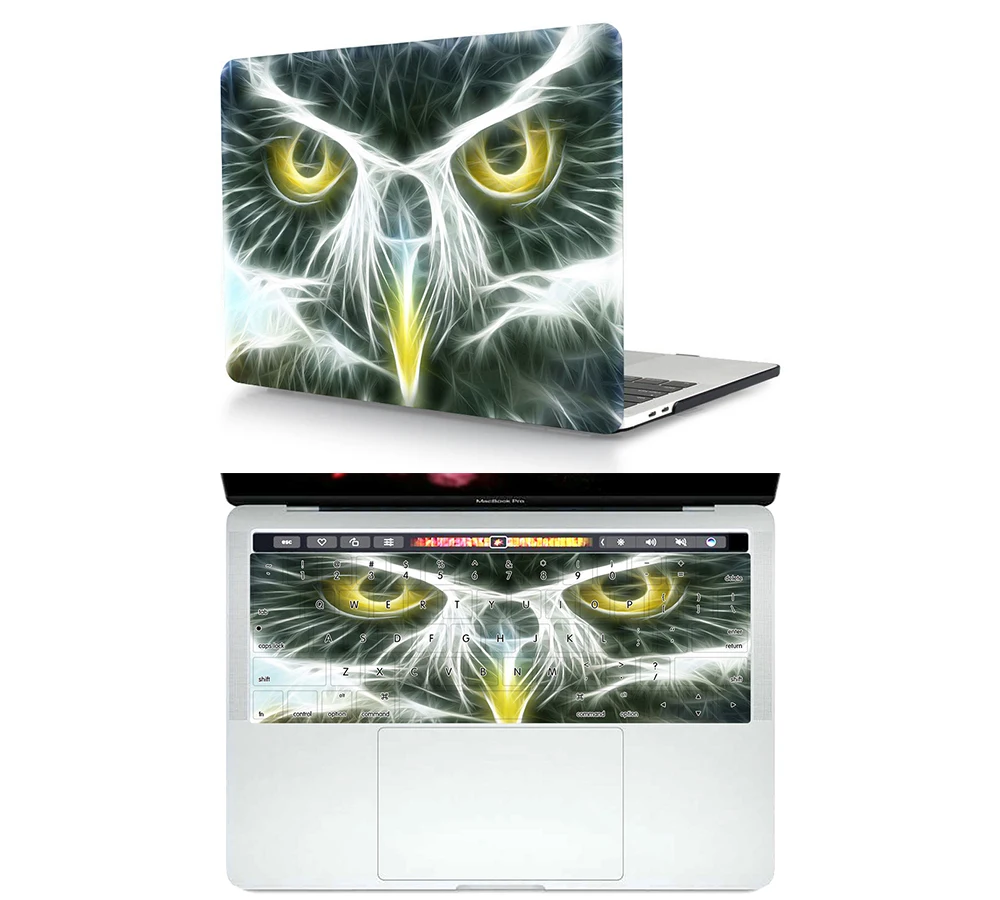 Жесткий чехол для ноутбука HRH 2 в 1 с рисунком животных силиконовый клавиатурой Mac