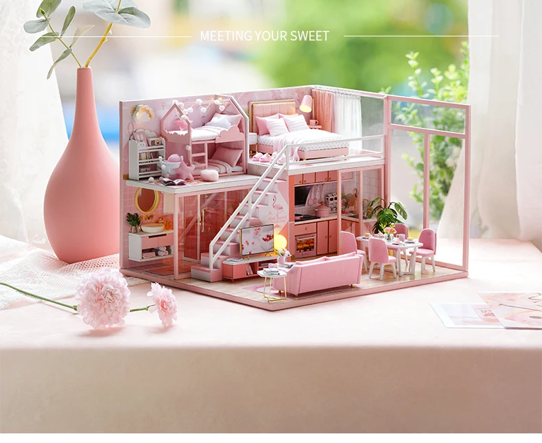 CUTEBEE DIY кукольный домик деревянные кукольные домики Миниатюрный Кукольный дом набор мебели Каса музыка светодиодные игрушки для детей подарок на день рождения M21