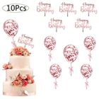 10 штмешок Топпер для торта С Днем Рождения золотой шар цвета розового золота торт Toppers Baby Shower Дети День рождения сувениры украшения