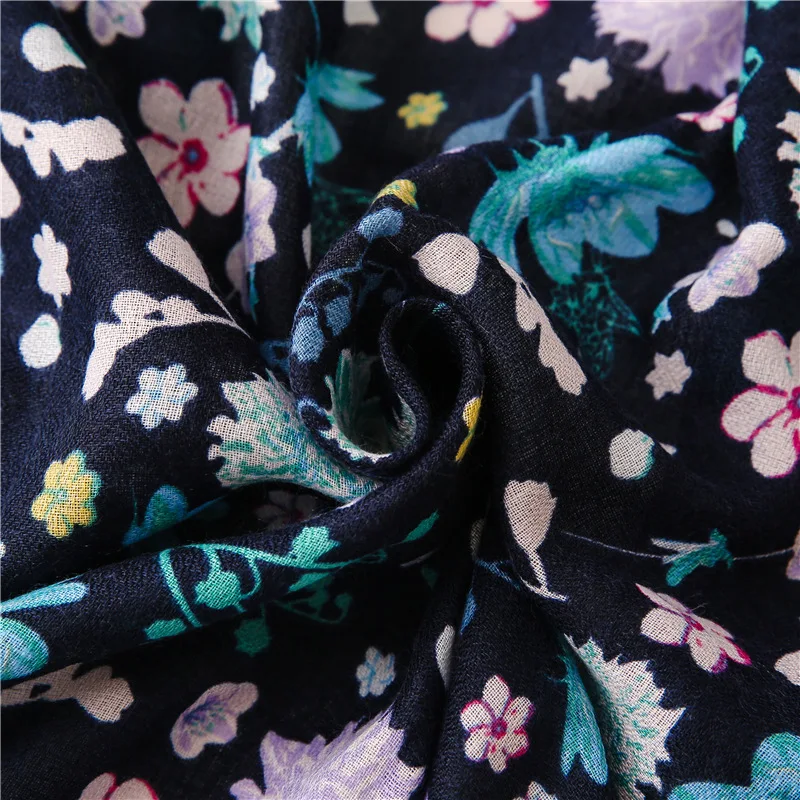 Retro literature and art national style Tibetan blue color flowers messy cotton linen hand scarf warm sunscreen silk touri |