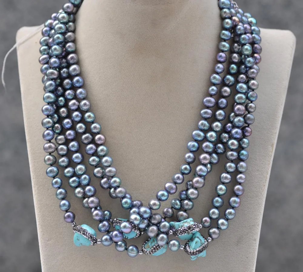 

Z11479 19" 15mm Black Round Freshwater Pearl Turquoise CZ Necklace