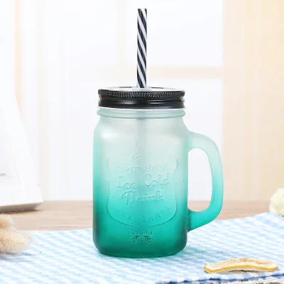 W BPA free Gradient Mason банка чашка для молока и чая Классическая Изолированная кружка-чайник металлическая крышка с соломинкой Размер соломы - Цвет: W