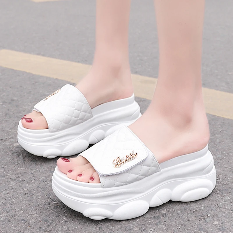 Сандалии женские на платформе 8 см босоножки танкетке Нескользящие кожаные