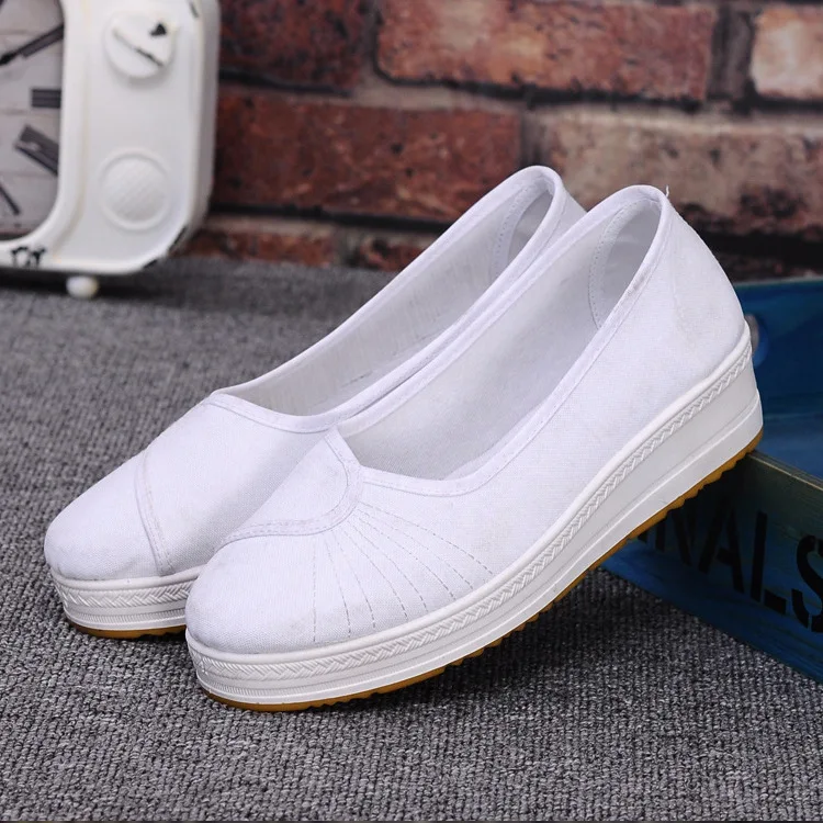 Тканевые белые туфли для работы в стиле старого Пекина женские тонкие с мягкой