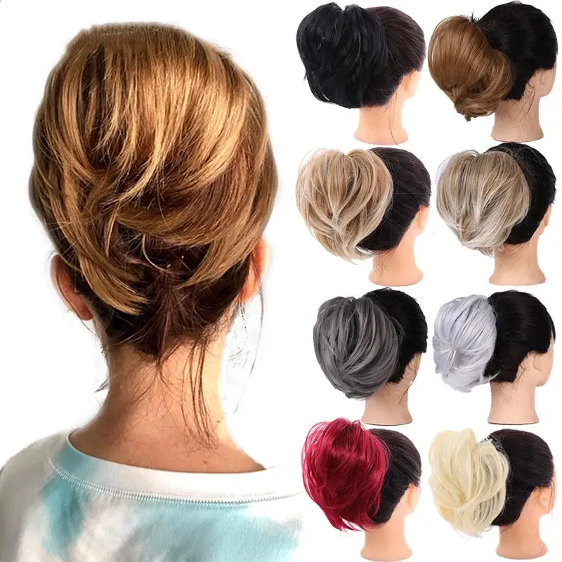 

Short Straight Chignon With Elastic Band Synthetic Scrunchie Messy Hair Bun High Temperature Fiber Hairpieces Extensions
