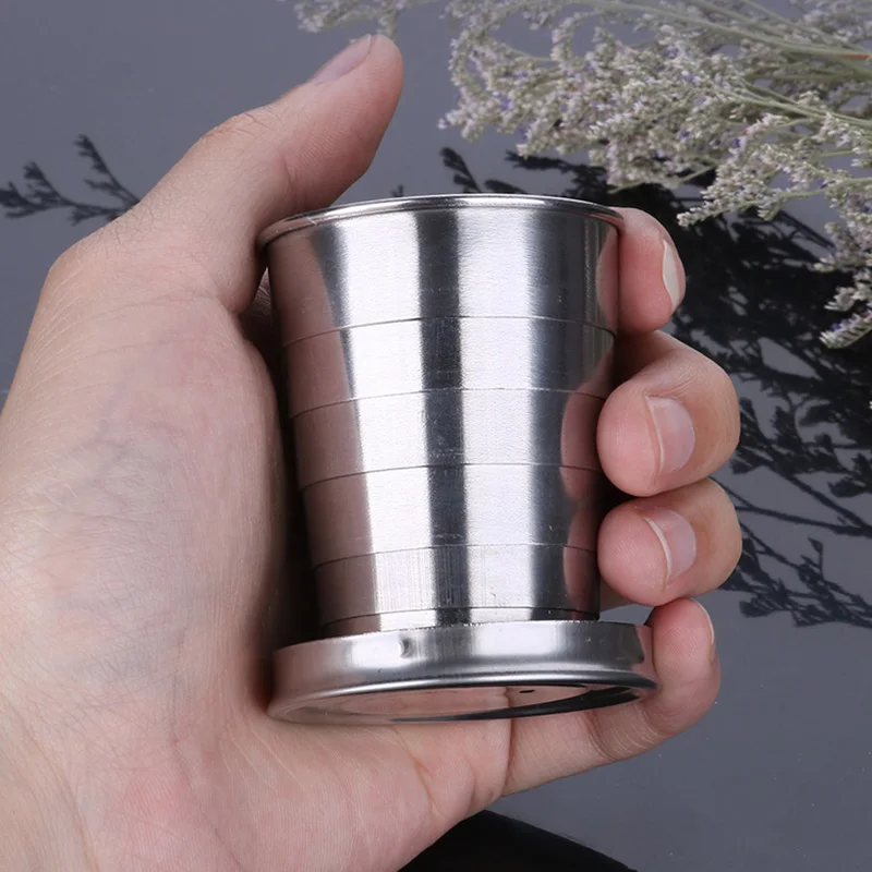 Выдвижная складная чашка из нержавеющей стали с крышкой для воды съемные