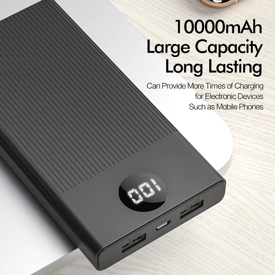 Портативное зарядное устройство Rock 2 USB порта 10000 мАч светодиодный дисплей