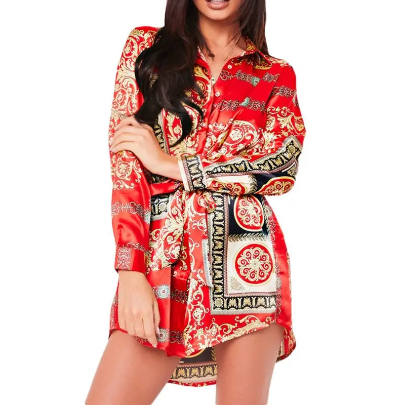 Платье рубашка женское черное красное с высокой талией и длинным рукавом мини