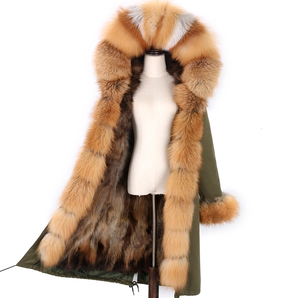 Women Winter Jacket Real Fox Fur Coat Parka Hooded Natural Fur Lining Streetwear Detachable Female Raccoon Fur Overcoat Warm