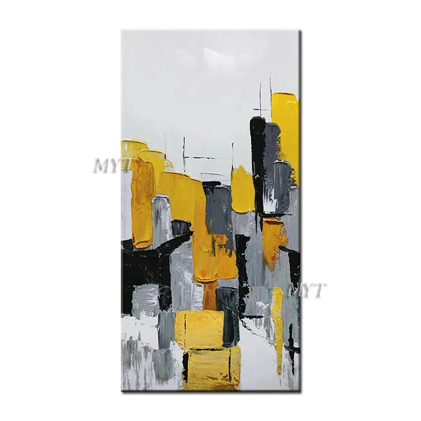 

Black And White And Yellow And Grey Abstract Oil Painting Wall Art Home Decor Picture Modern On Canva 100% Handpainted No Framed