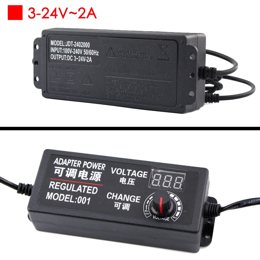 3V-24V 2A Adapter AC DC 3V 5V 6V 9V 12V 15V 18V 24 V Регулируемый Мощность адаптер 1A 2A 12V Мощность адаптер питания Универсальный 220 В до 12 В 24 вольт для адаптера переменного тока - Цвет: 3V-24V 2A Adapter