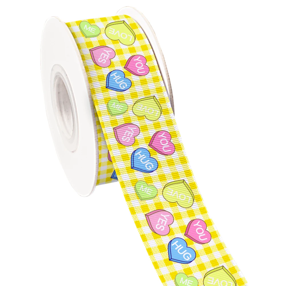 Ful Hearts Valentines Day Pattern Printed Satin Grosgrain Ribbons For Diy Wrapping Hair Bows