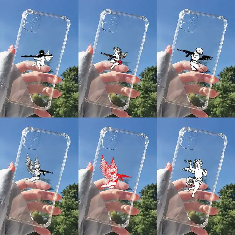 

Angel with gun Phone Case For iphone 12 11 mini x xs xr pro max 8 7 6s 6 5 5s 5c se plus Transparent soft